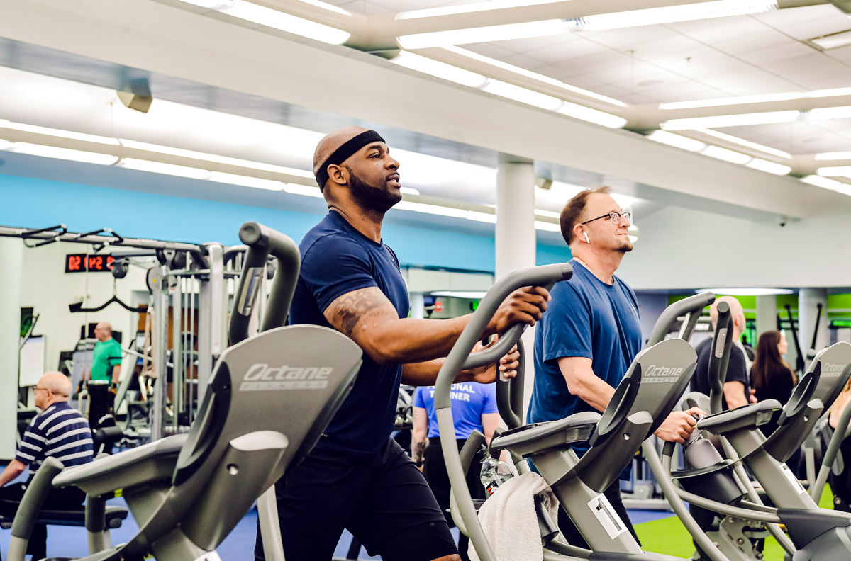 People exercising at a fitness center.